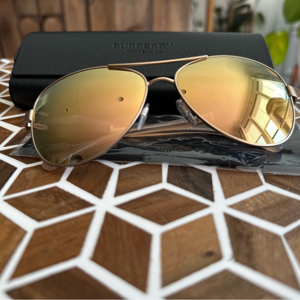 Burberry Gold Aviator Sunglasses